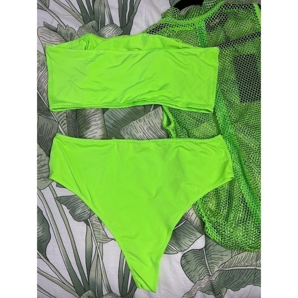 Fashion Nova Luxe Neon Green Lime Nadiya Embellished Fishnet Midi Dress Size XL - Picture 8 of 8